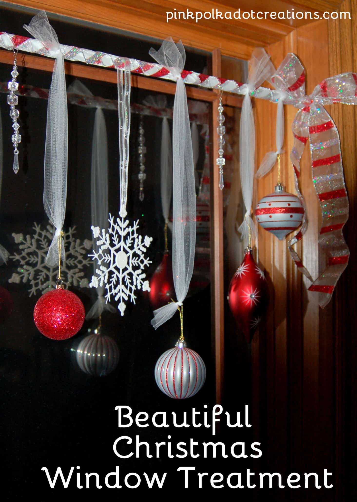 Hanging ornament christmas window treatment