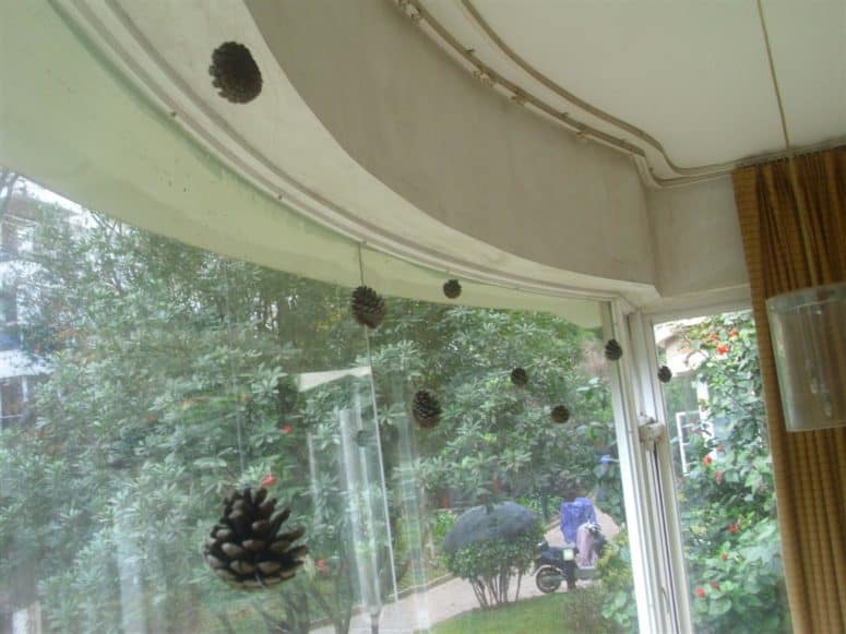Hanging pinecone christmas window