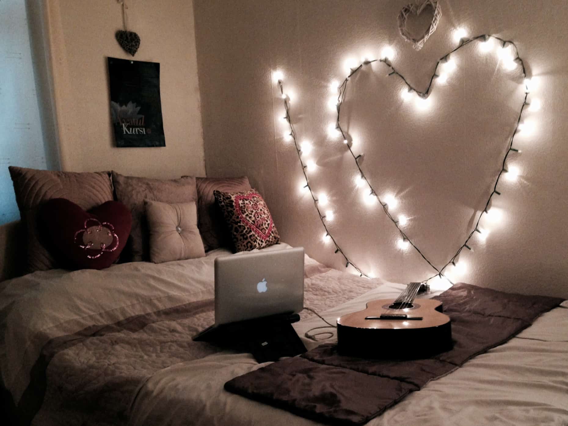 Heart shaped string lights wall decor