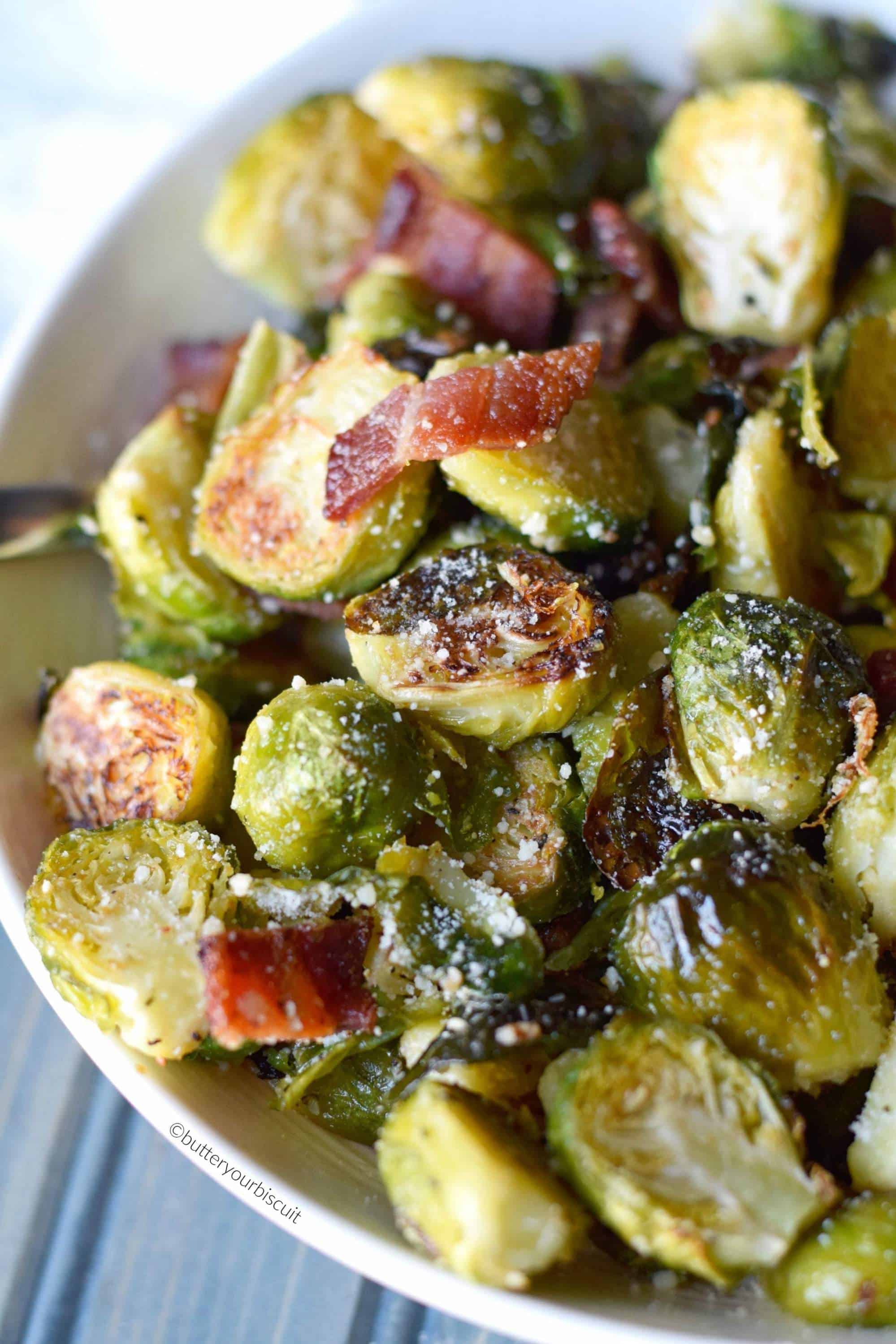 Parmesan roasted brussel sprouts with bacon