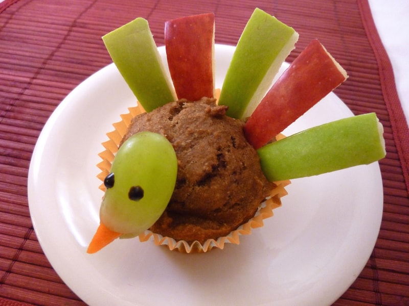 Pumpkin and Fruit Turkey Muffins - Thanksgiving Recipes for Kids