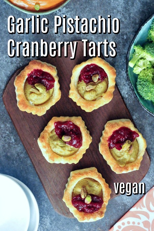 Vegan garlic pistachio cranberry tarts