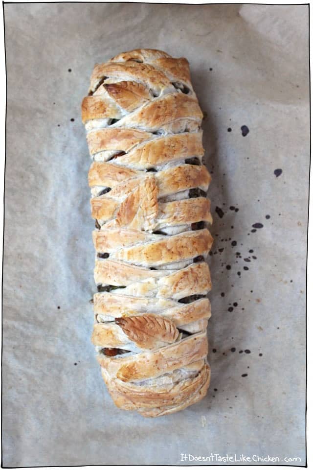 Vegan puff pastry wrapped pentil loaf