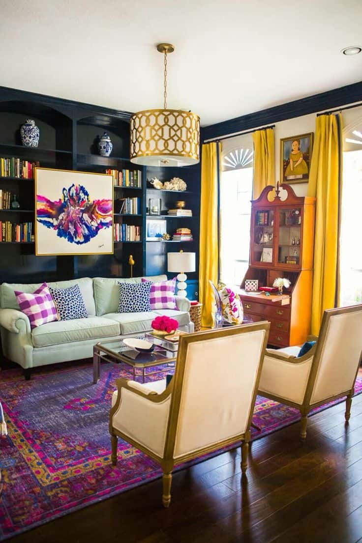 Plum and yellow living room