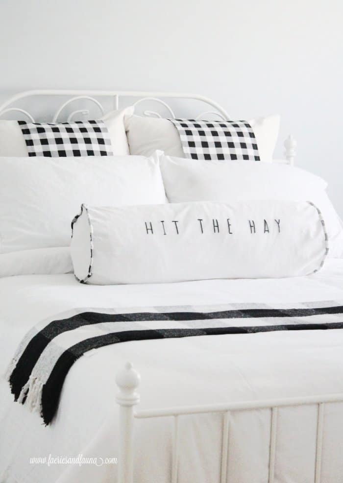 Black and white farmhouse inspired bolster cushion