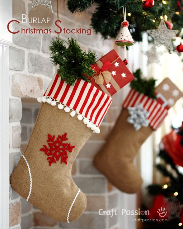 Burlap christmas stocking