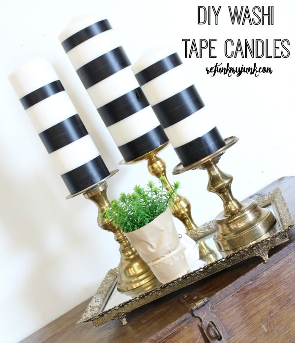 Diy black and white washi tape candles