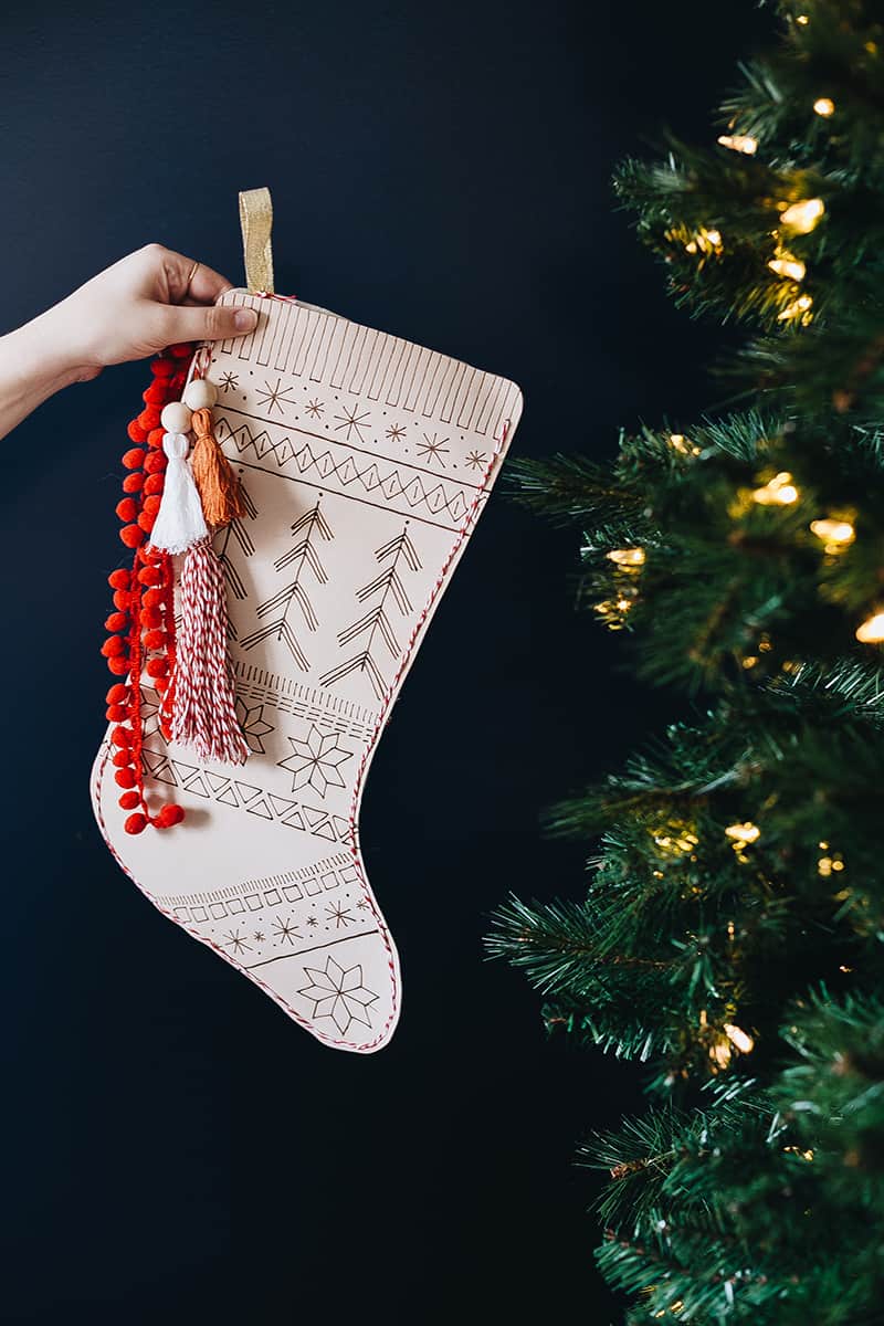 Fair isle patterned leather stocking