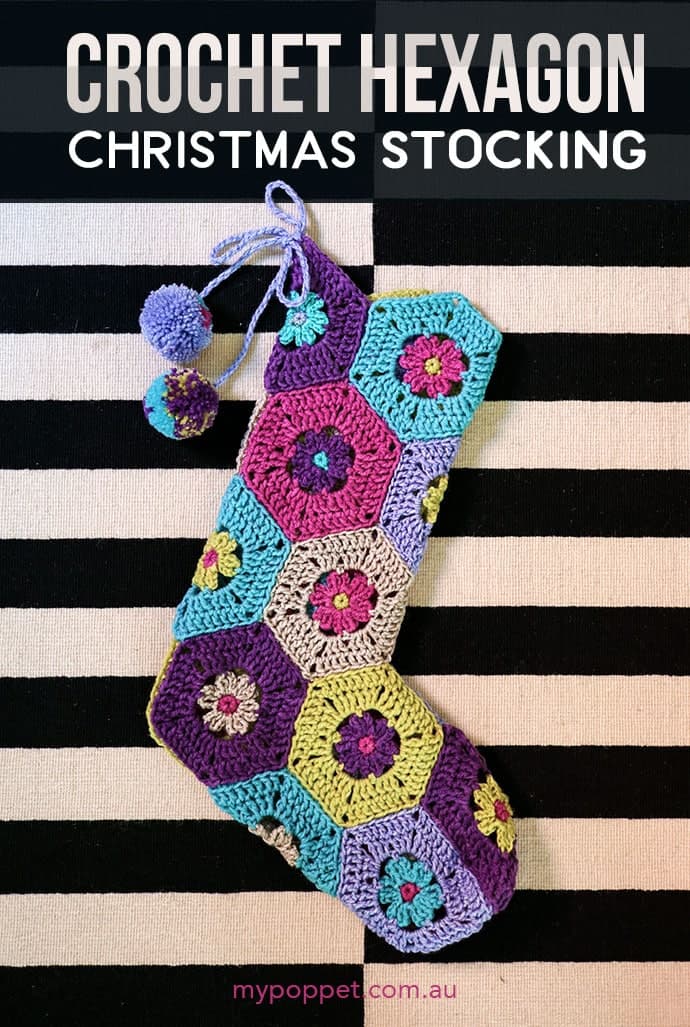 Hexagon crochet christmas stocking