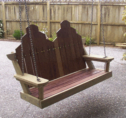 High backed wooden porch swing