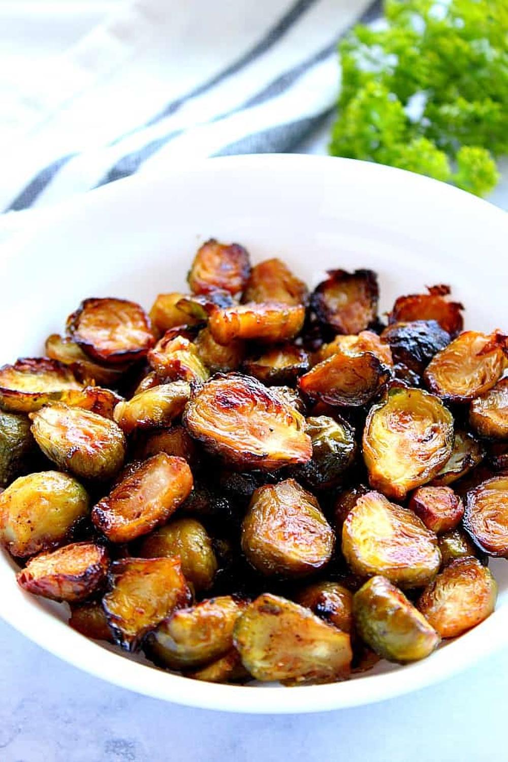 Honey balsamic roasted brussels sprouts thanksgiving side dish ideas