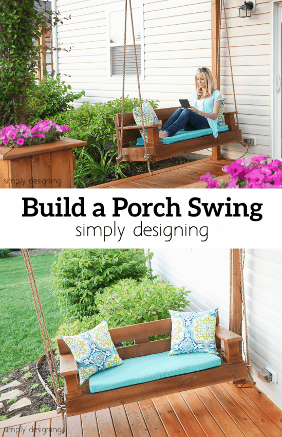 Low back porch swing with a cushion seat