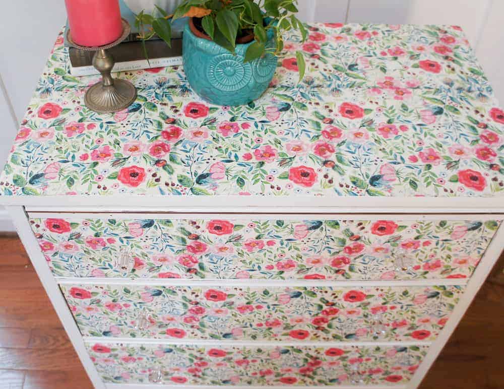 Pretty floral fabric decoupage dresser