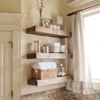 Rustic wooden floating wall shelves