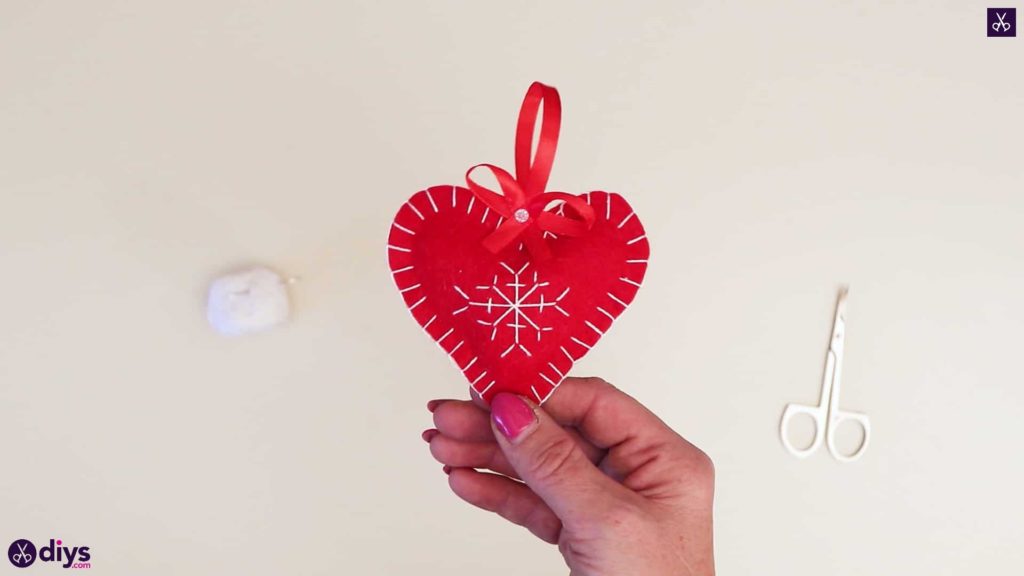 Snowflake embroidered heart ornament