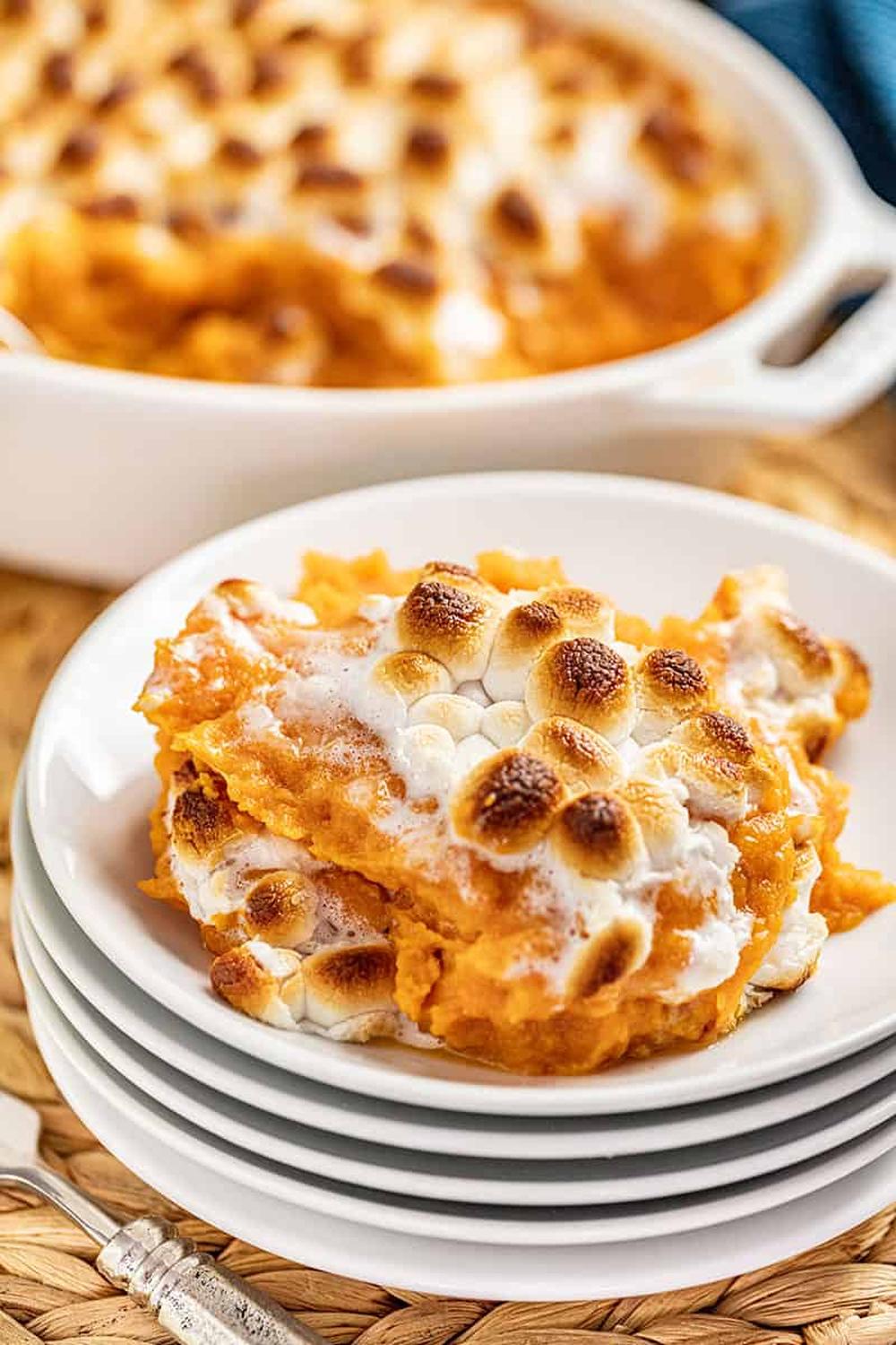Sweet potato casserole with marshmallows thanksgiving vegetable side dishes 