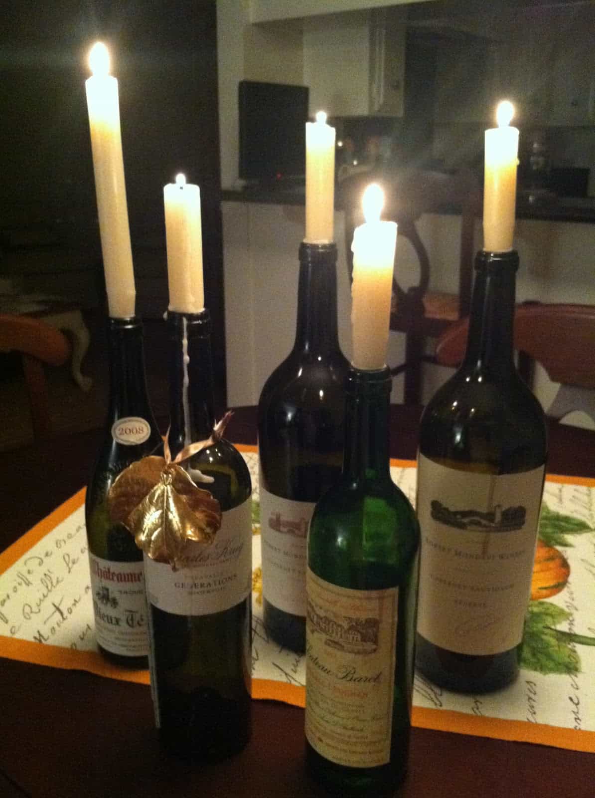 Wine bottle candle holders