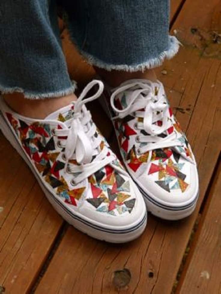 Fabric scrap decoupage sneakers