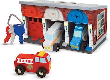 Melissa & doug keys & cars wooden rescue vehicle & garage toy