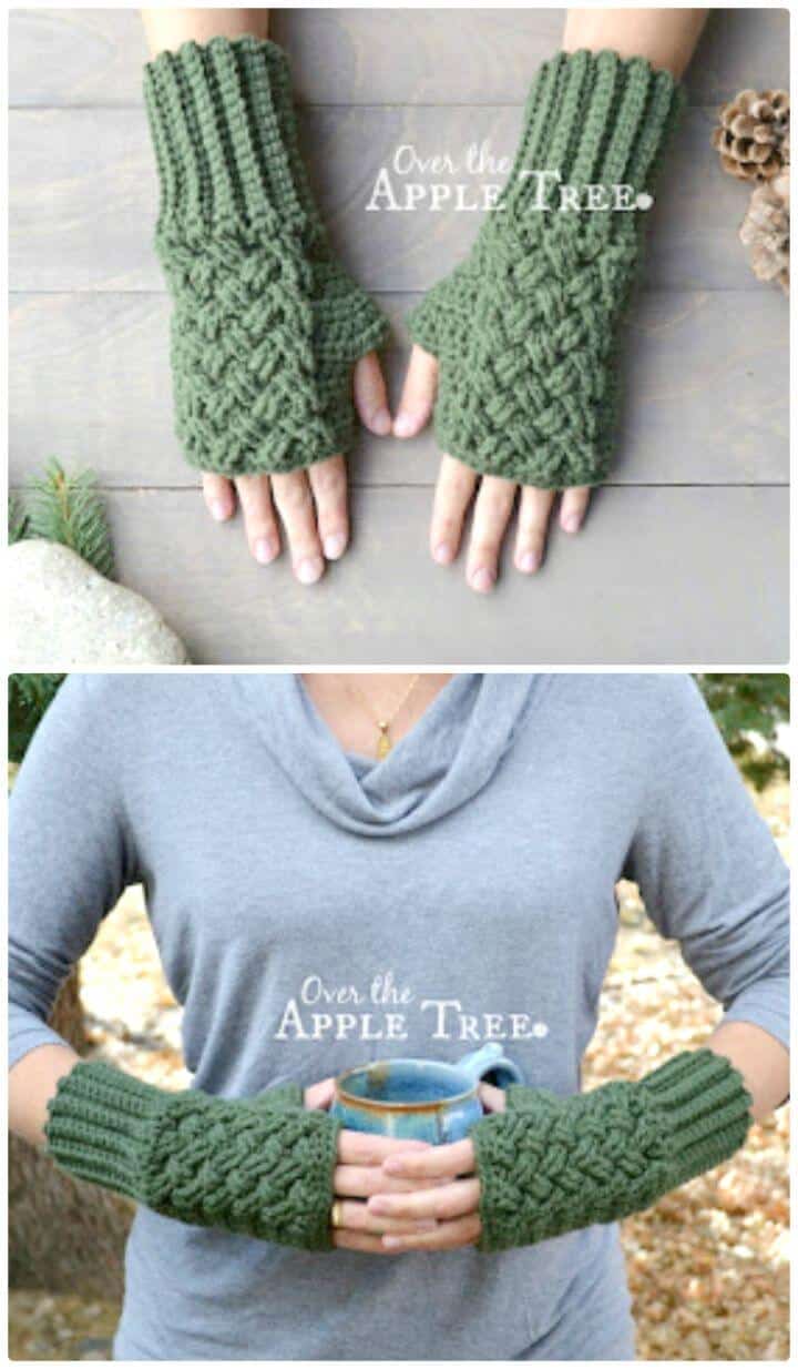 Over the apple tree celctic weave fingerless mittens