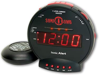 Sonic bomb alarm clock with bed shaker