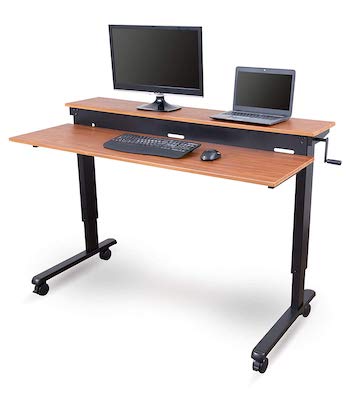 Crank adjustable sit to stand up computer desk
