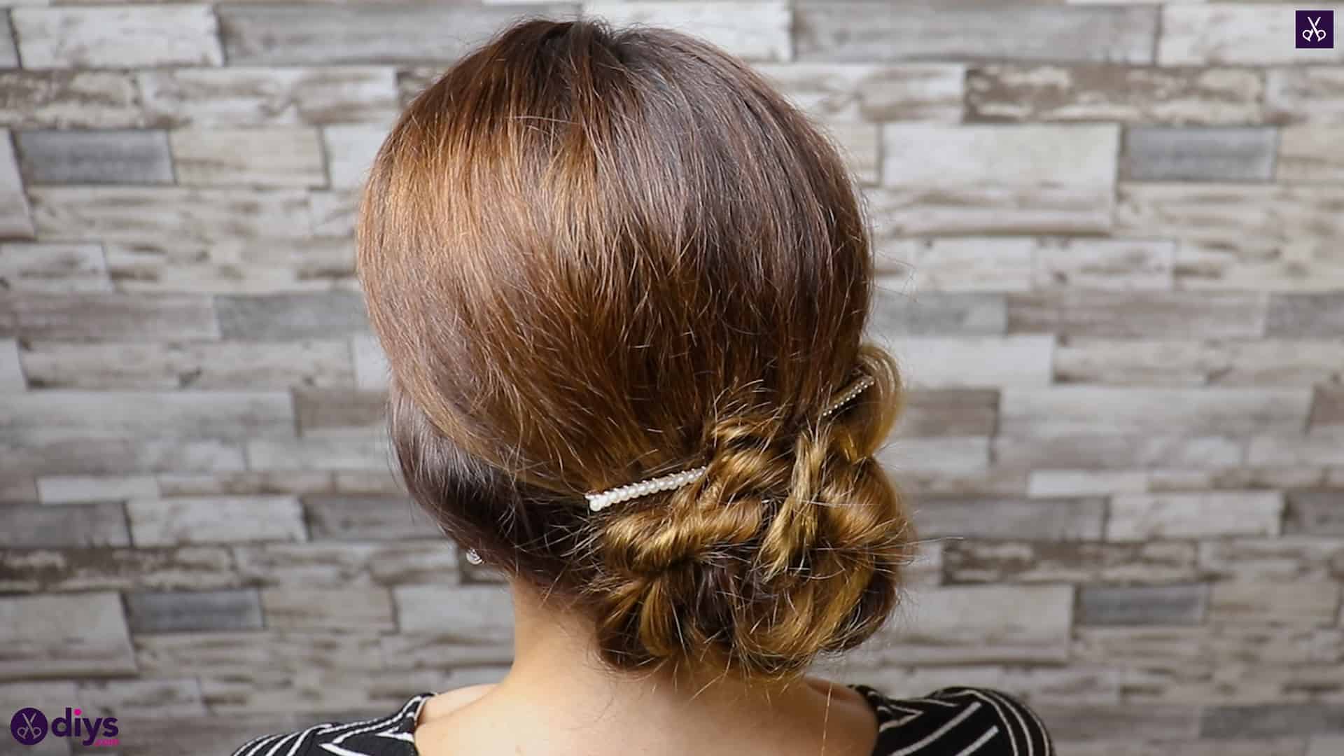 Elegant and easy wedding bun hairstyle for guests step 1a