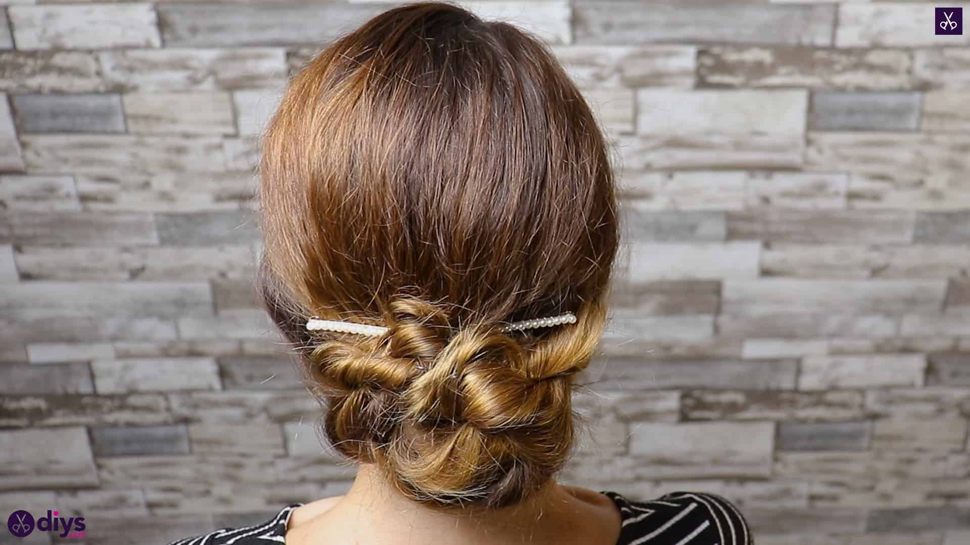 Elegant and easy wedding bun hairstyle for guests step 4c