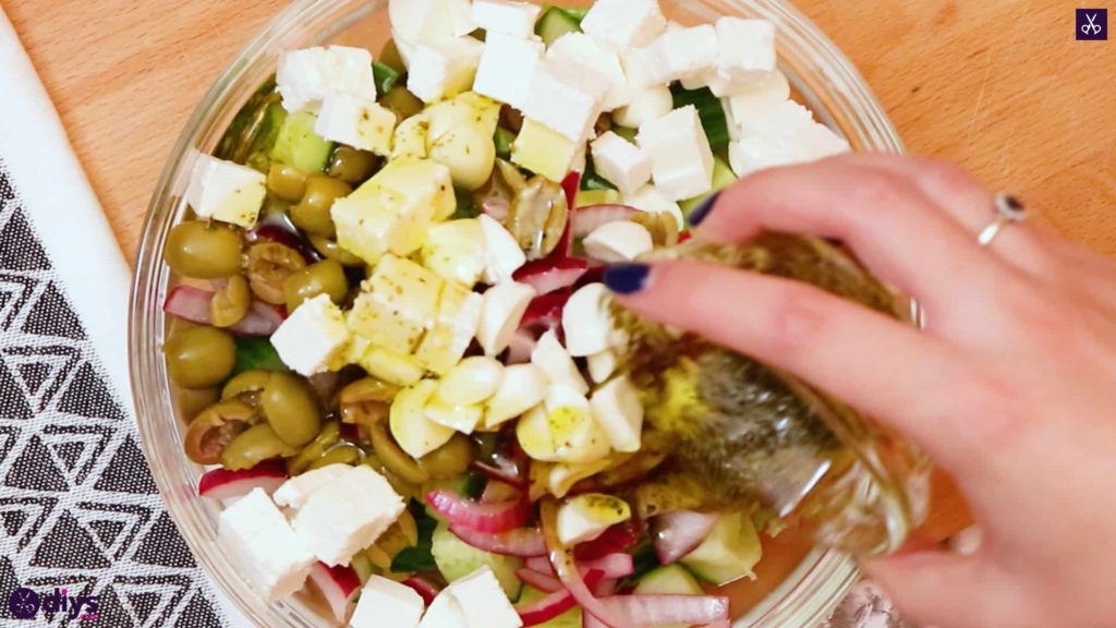 Greek style salmon salad on the salad