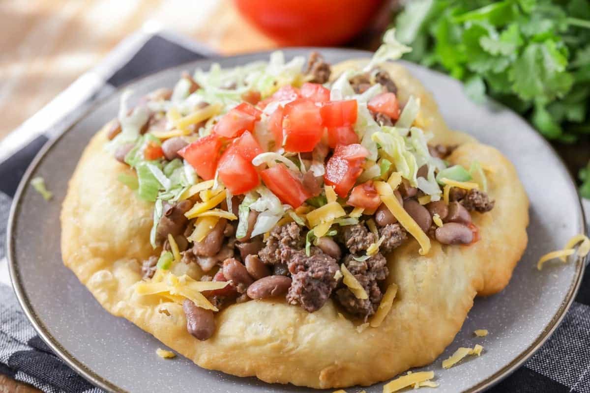 Homemade indian fry bread with taco toppings