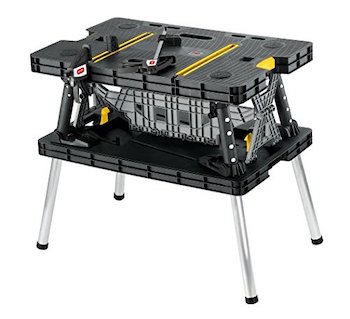 Keter folding table work bench for woodworking tools & accessories with clamps