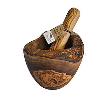 Naturally med olive wood rustic mortar and pestle