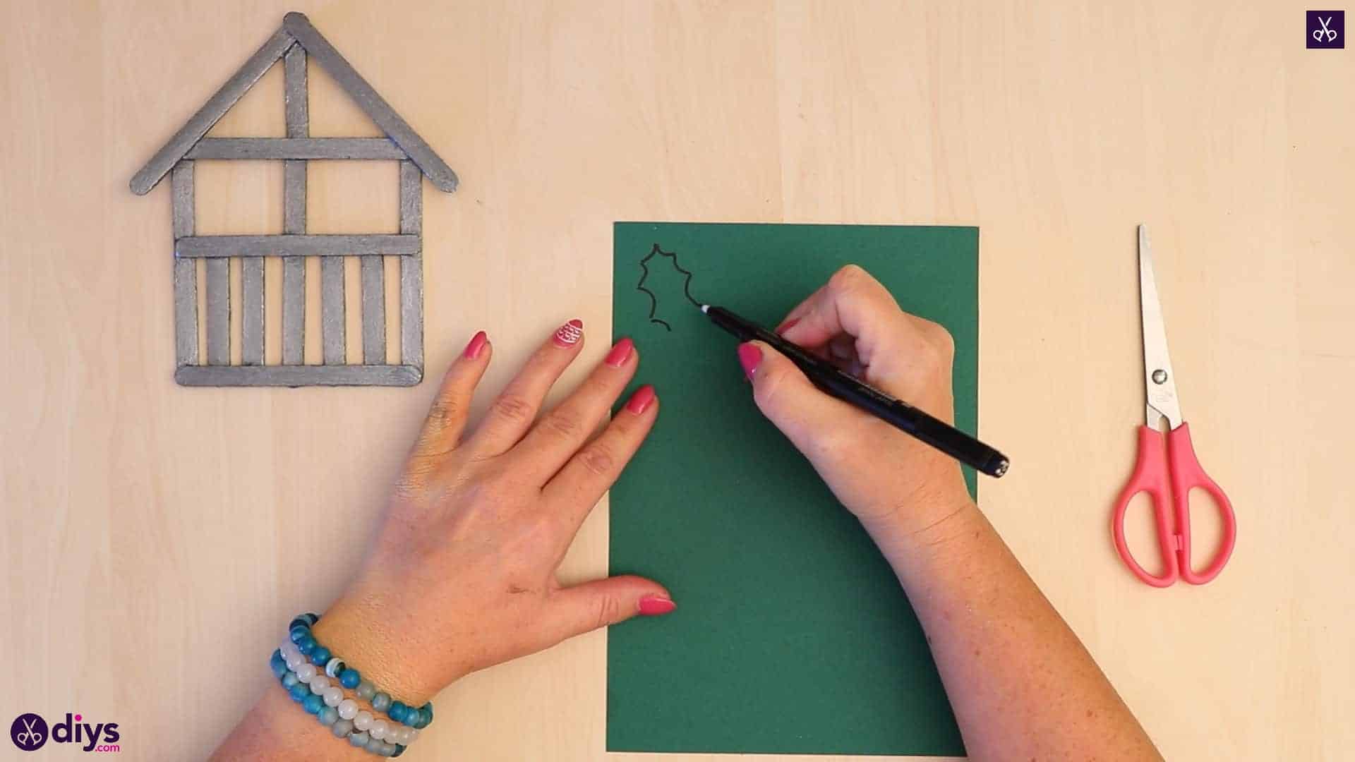 Popsicle stick house ornament draw