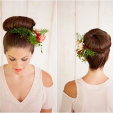 Rounded high bun with flowers