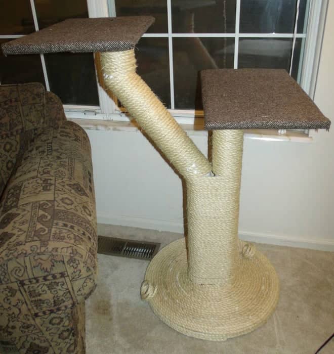 Simple two platform sisal rope cat tree