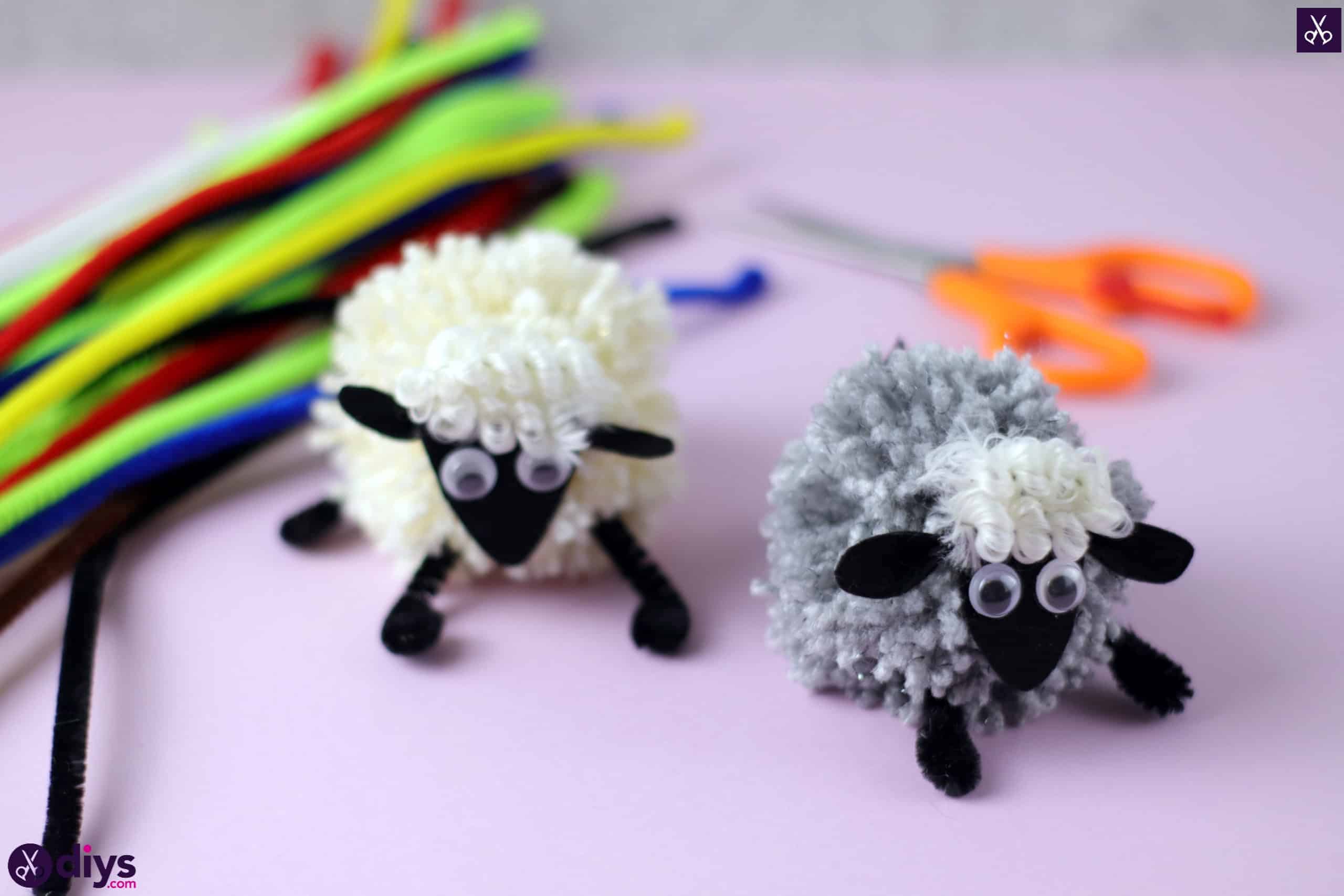 Diy funny pom pom sheep for kids crafting