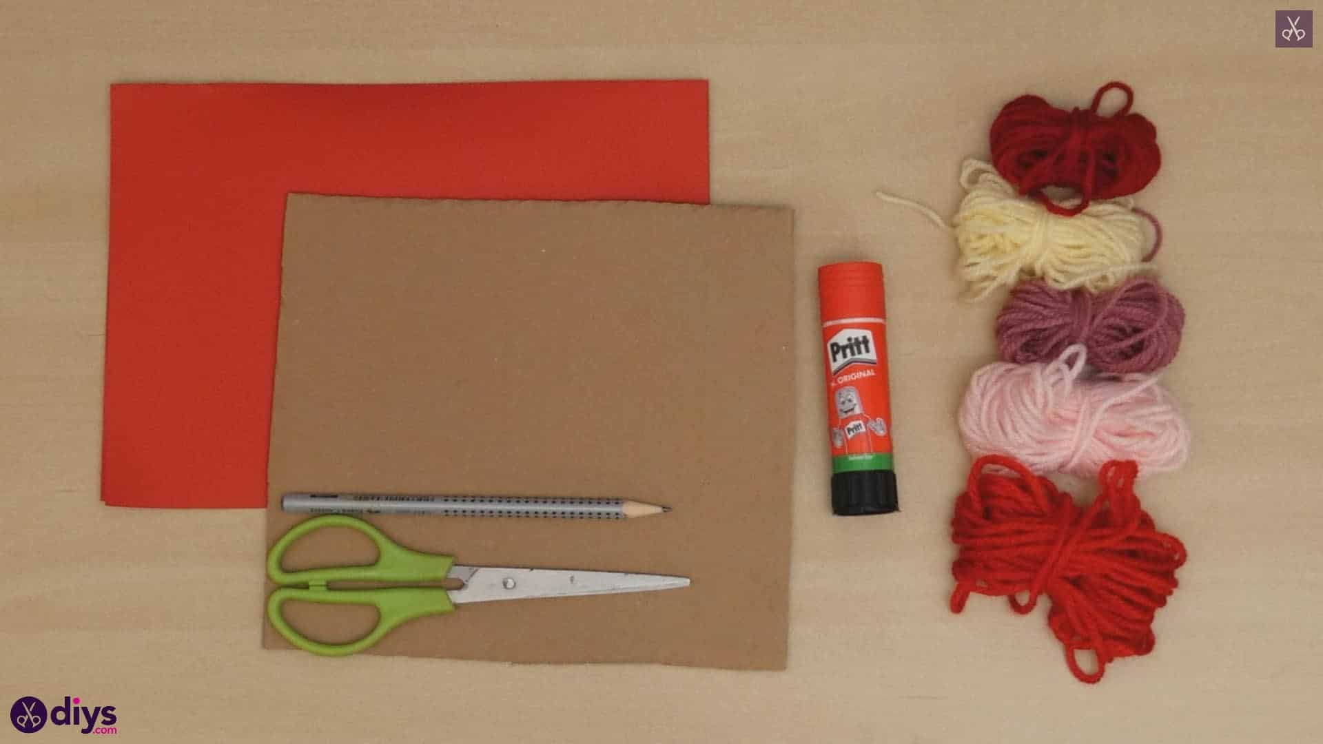 Diy yarn wrapped paper heart materials