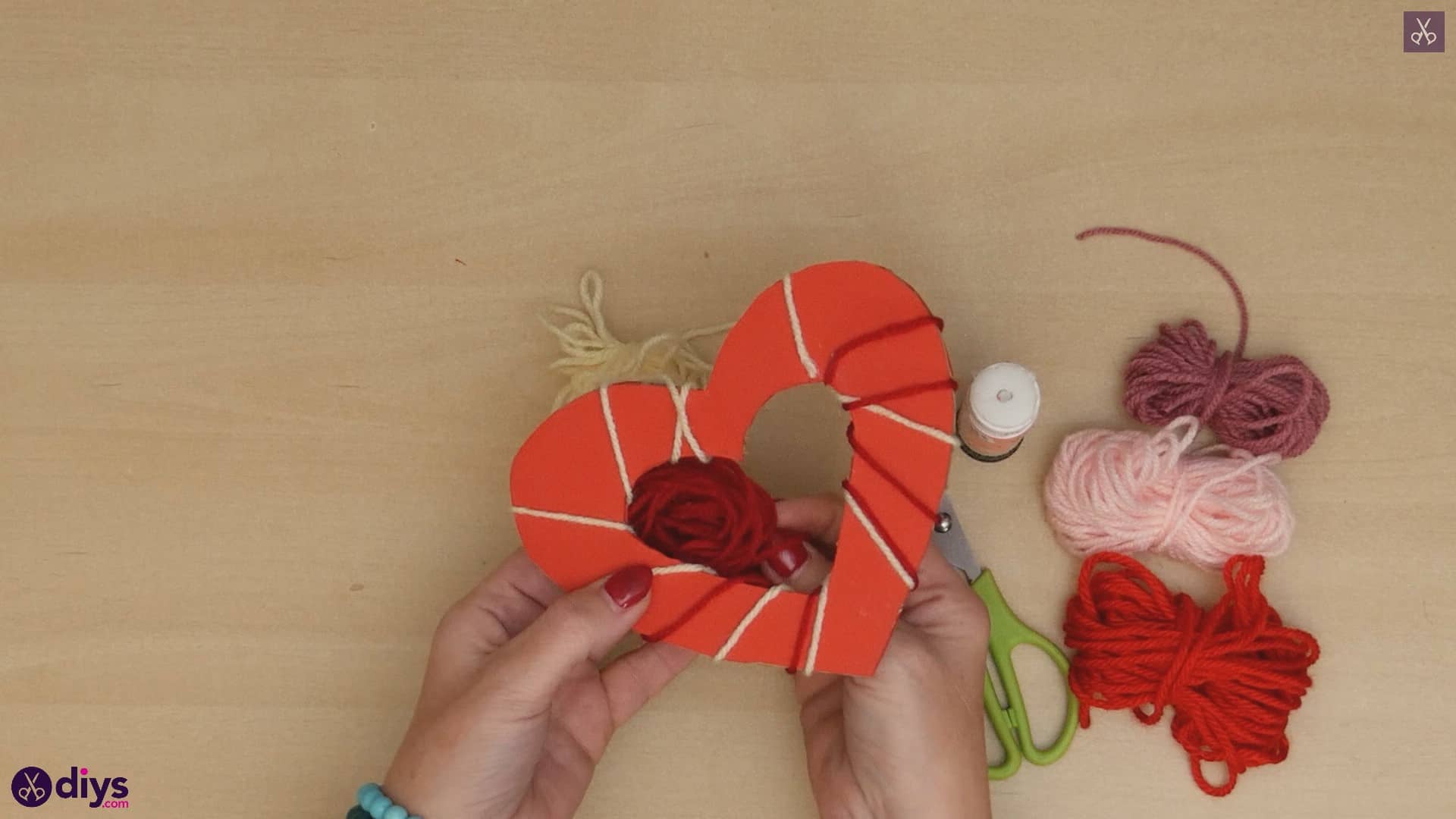 Diy yarn wrapped paper heart step 6