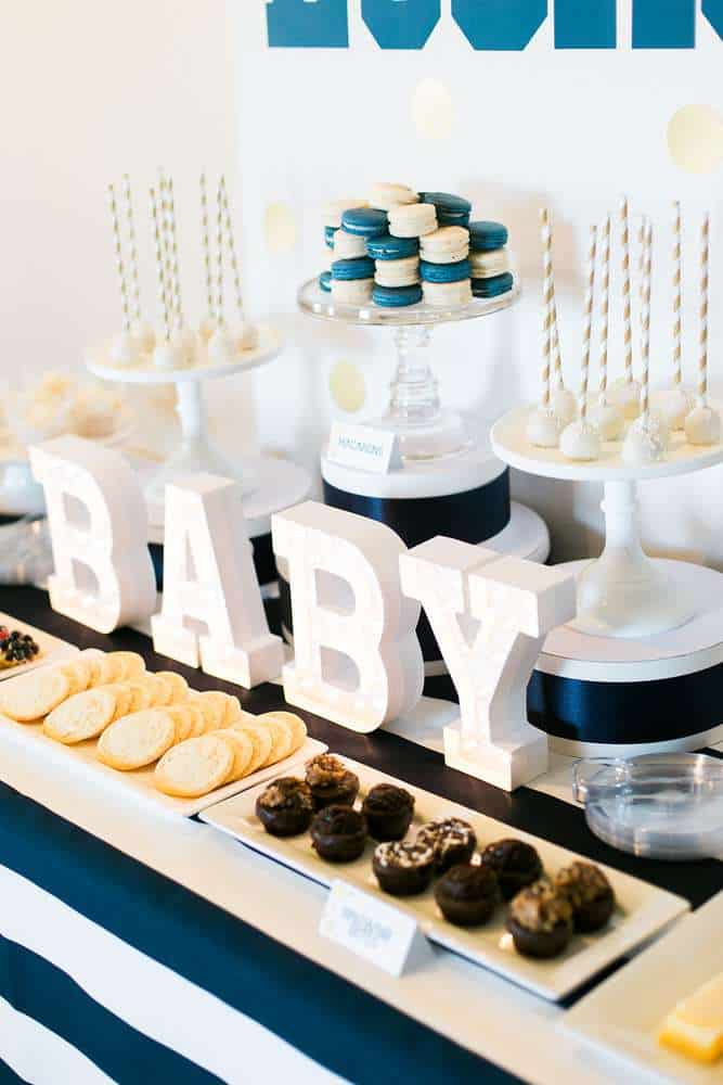 Blue and white dessert table