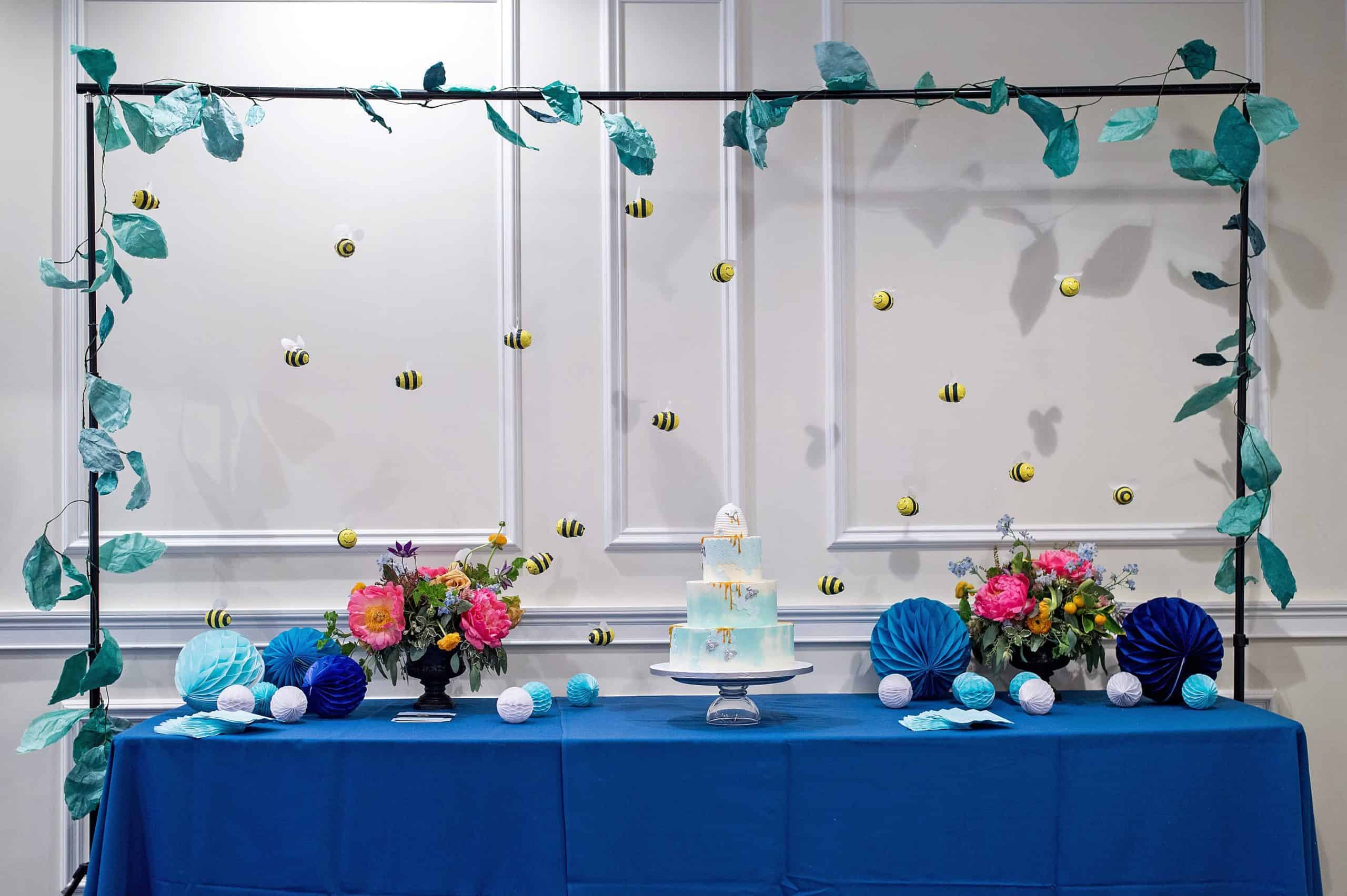 Bumblebee baby shower dessert table