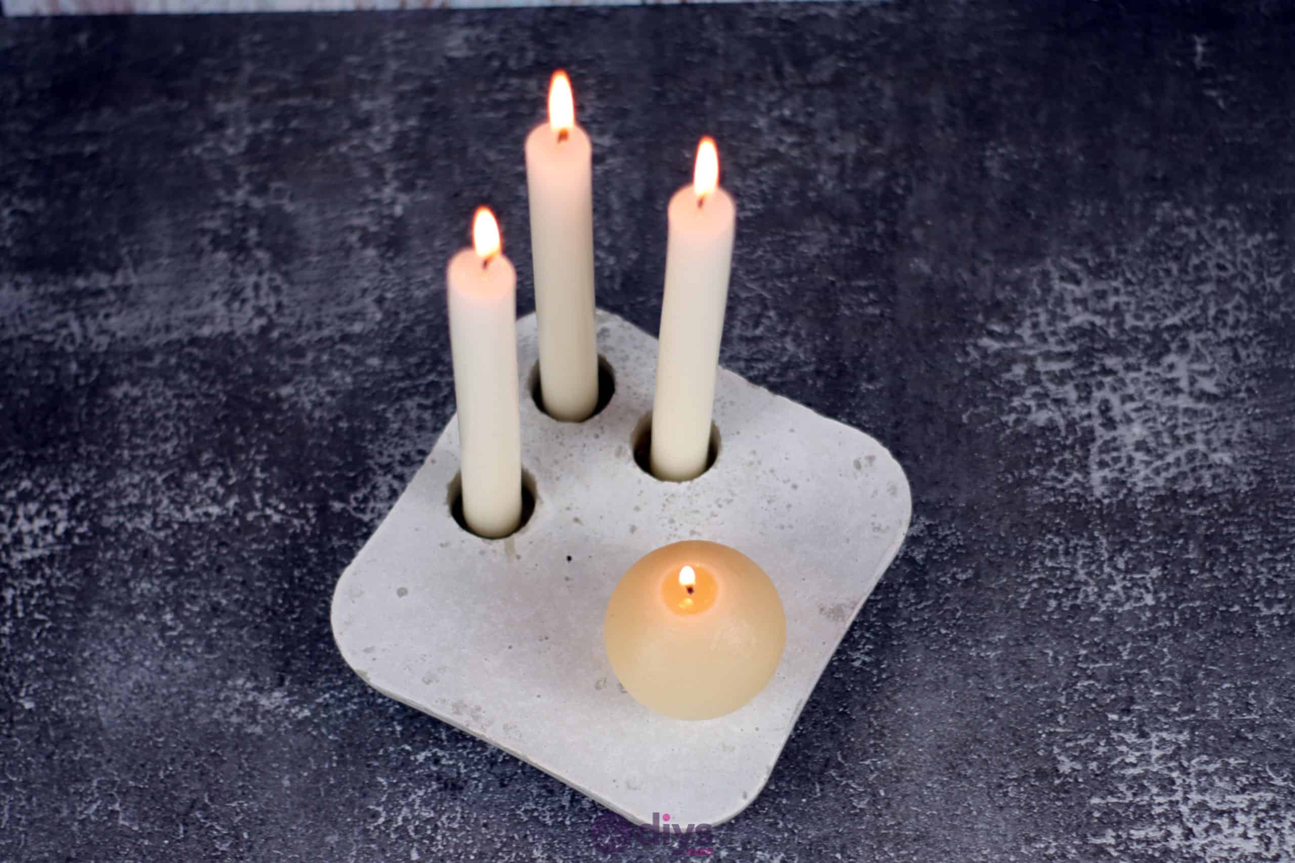 Diy concrete candle holder plate top