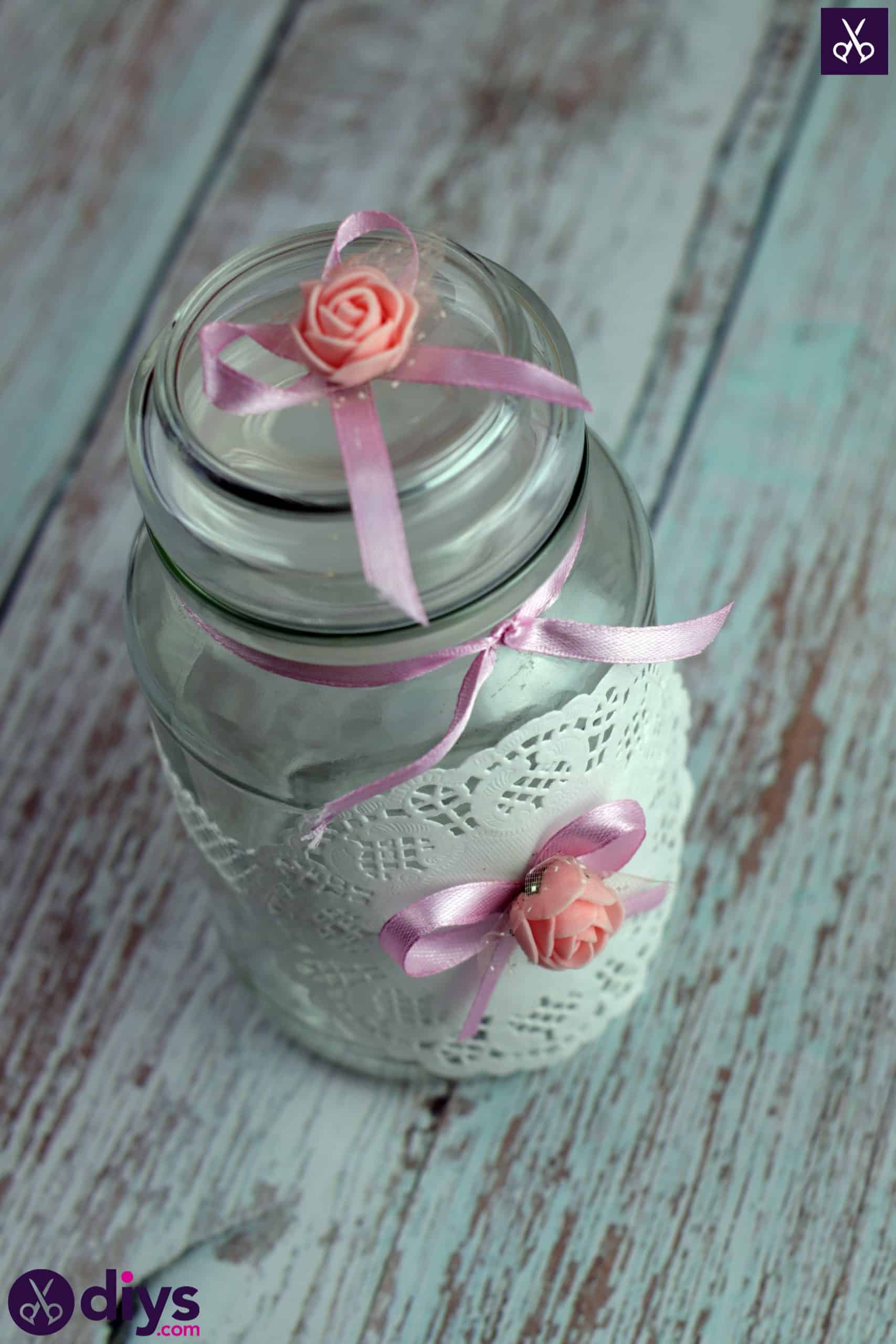 Mason jar centrepiece for weddings lace