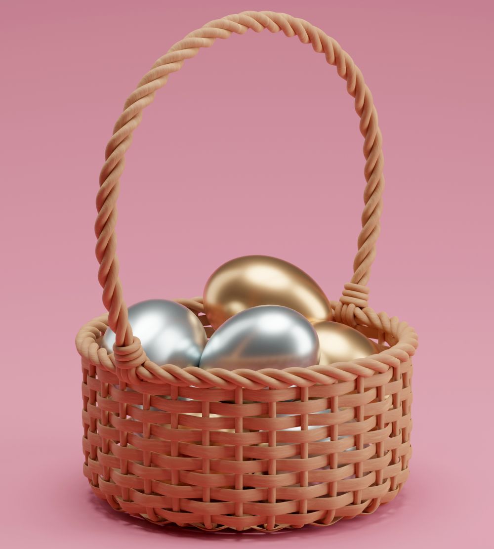 Gold silver easter egg basket