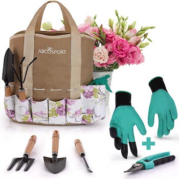 9 piece gardening kit with easy carry tote bag