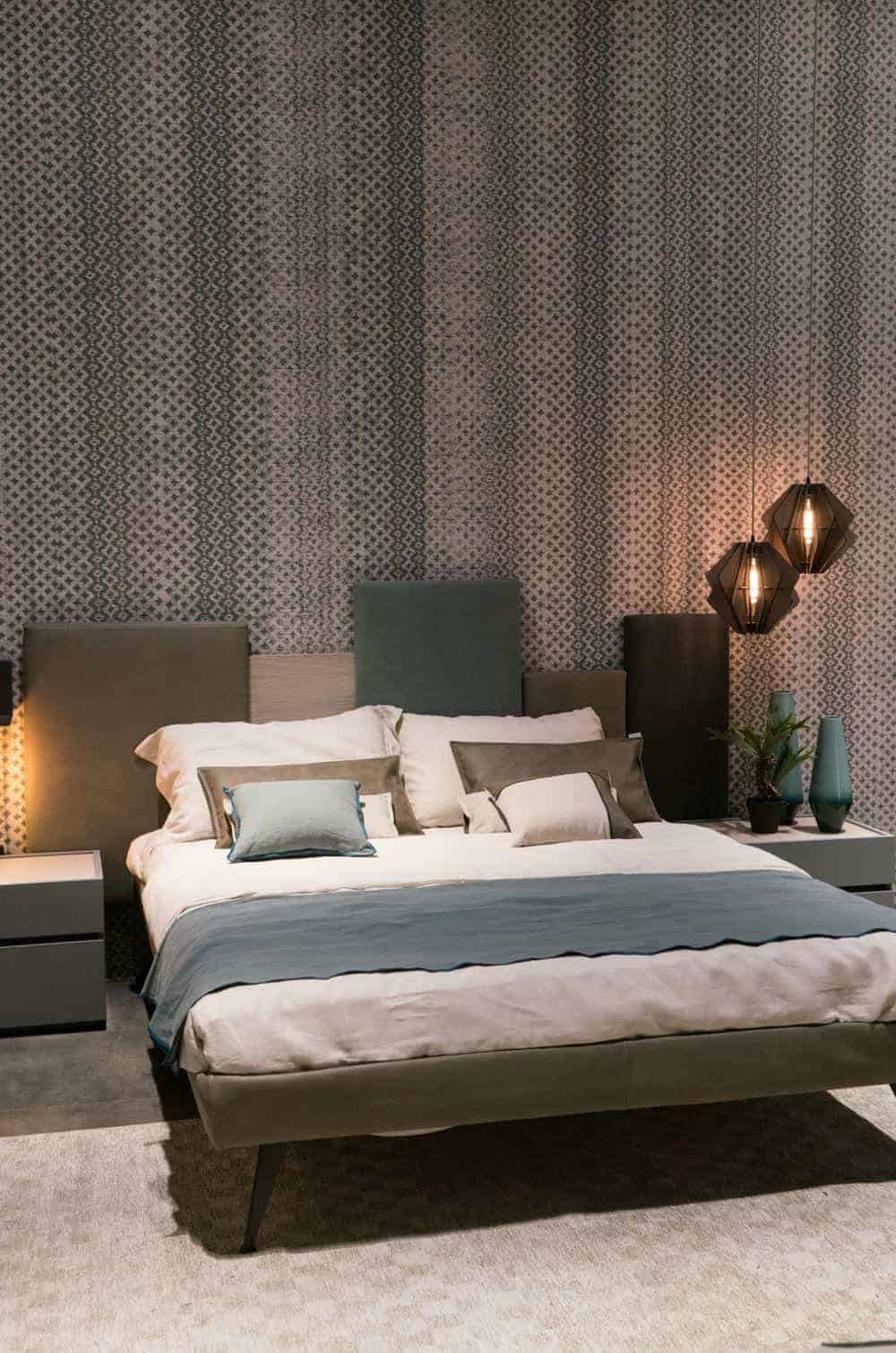 Modern bedroom decor with hanging lamps