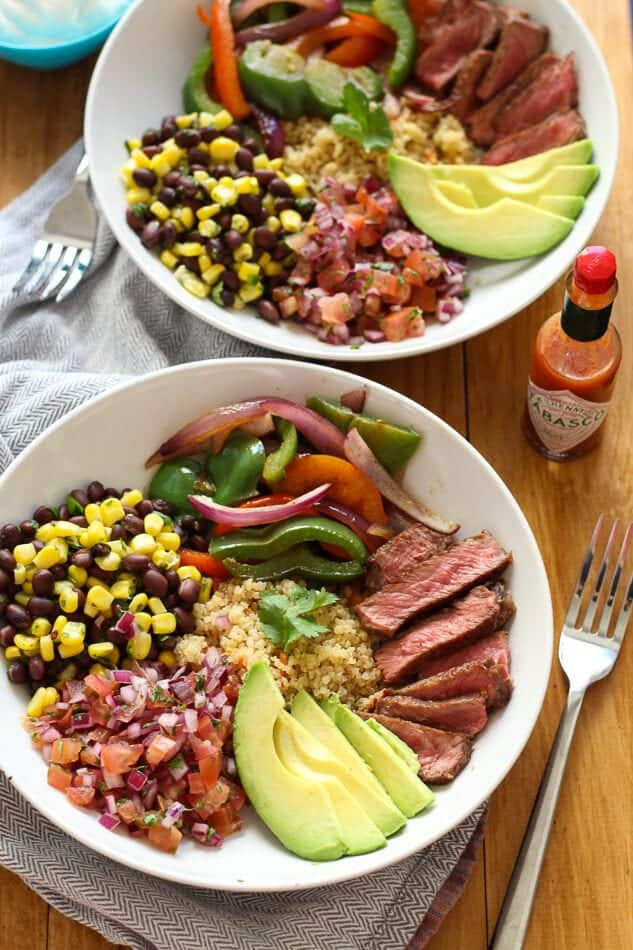 Steak and quinoa burrito bowl