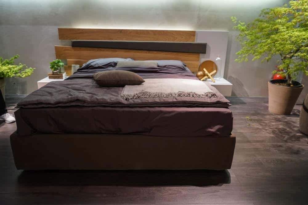 Wood bed headboard with backlight