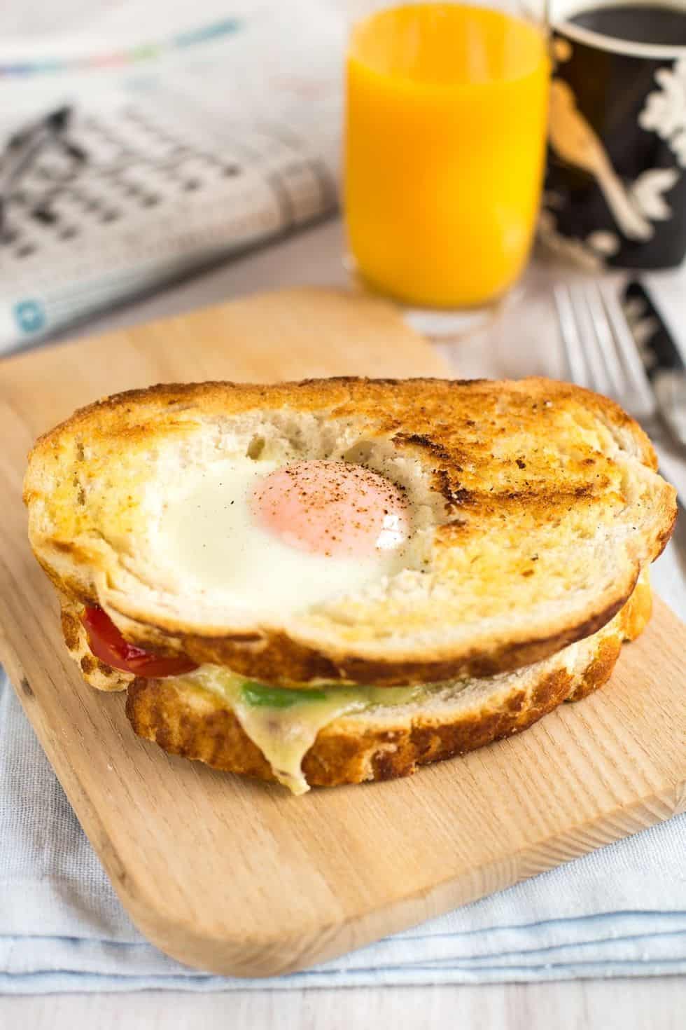 Egg in a hole breakfast sandwich