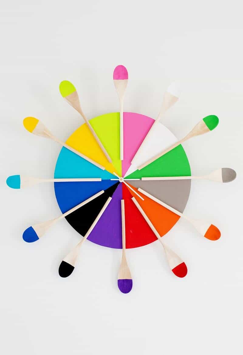 Colourful wooden spoon kitchen clock