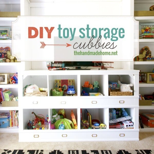 Custom but simple wooden board and moulding toy cubbies